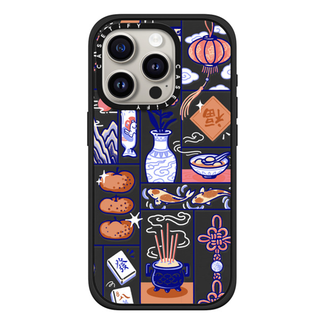 Georgina Leung x CASETiFY iPhone 15 Pro ケース マットブラック インパクトケース MagSafe対応 Lunar New Year