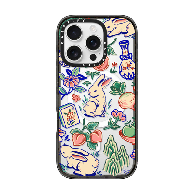 Georgina Leung x CASETiFY iPhone 16 Pro ケース ブラック インパクトケース MagSafe対応 Rabbit Garden by Georgina Leung