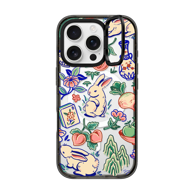 Georgina Leung x CASETiFY iPhone 16 Pro ケース ブラック インパクトリングスタンドケース MagSafe対応 Rabbit Garden by Georgina Leung