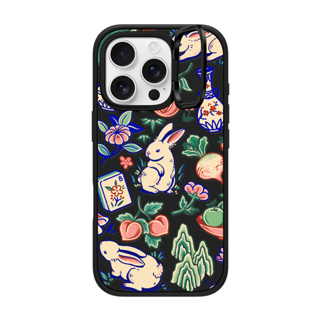 Georgina Leung x CASETiFY iPhone 16 Pro ケース マットブラック インパクトリングスタンドケース MagSafe対応 Rabbit Garden by Georgina Leung