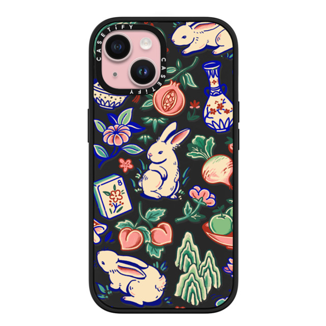 Georgina Leung x CASETiFY iPhone 15 ケース マットブラック インパクトケース MagSafe対応 Rabbit Garden by Georgina Leung