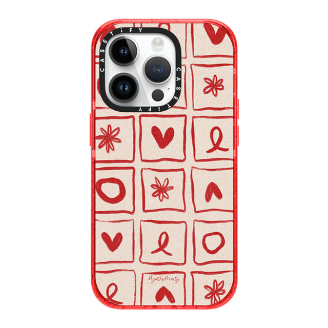 Agathe Marty x CASETiFY iPhone 14 Pro ケース レッド インパクトケース Love Grid by Agathe Marty