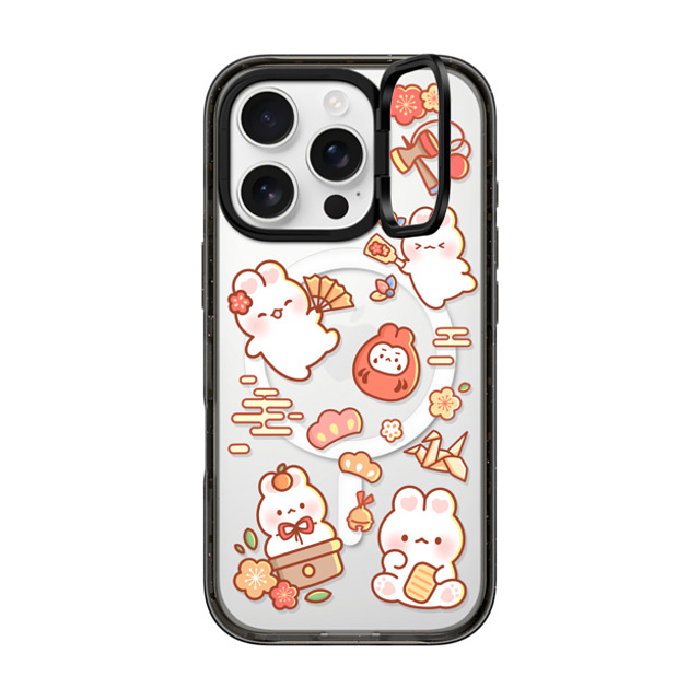 Creampuffs x CASETiFY iPhone 16 Pro ケース ブラック インパクトリングスタンドケース MagSafe対応 New Year Festive By Creampuffs