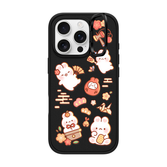 Creampuffs x CASETiFY iPhone 16 Pro ケース マットブラック インパクトリングスタンドケース MagSafe対応 New Year Festive By Creampuffs