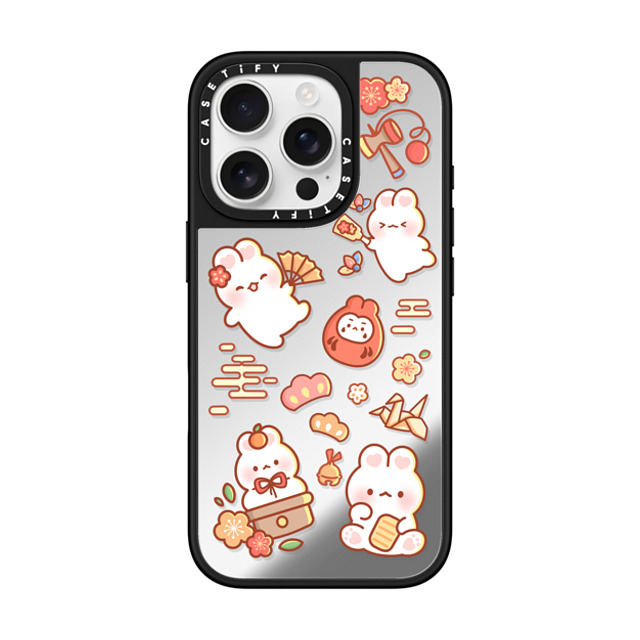 Creampuffs x CASETiFY iPhone 16 Pro ケース Silver on Black ミラーケース MagSafe対応 New Year Festive By Creampuffs