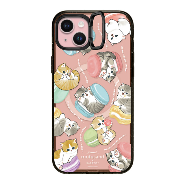 Mofusand x CASETiFY iPhone 15 Plus ケース ブラック インパクトリングスタンドケース MagSafe対応 Do nothing or Macaroon