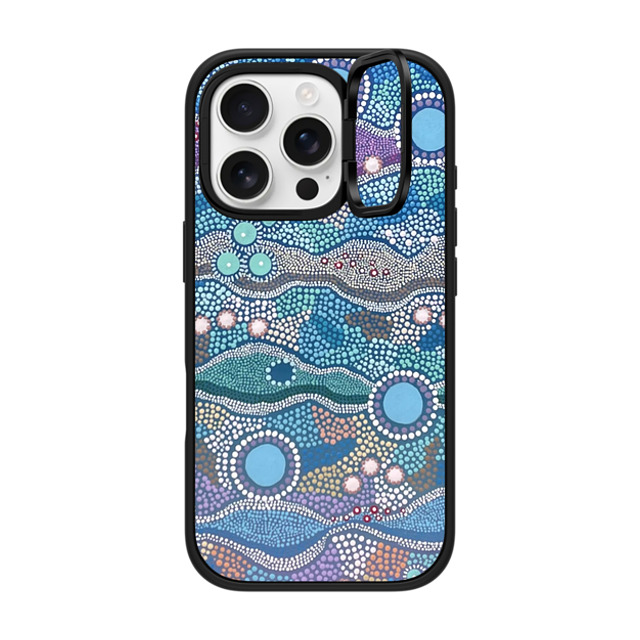 Krubi Creative x CASETiFY iPhone 16 Pro ケース マットブラック インパクトリングスタンドケース MagSafe対応 Wattamolla - Aboriginal Art