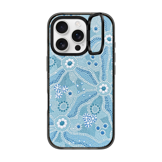 Krubi Creative x CASETiFY iPhone 16 Pro ケース ブラック インパクトリングスタンドケース MagSafe対応 Nadyung (Water) - Aboriginal Art