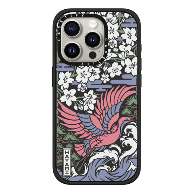 Hayami-Shop x CASETiFY iPhone 15 Pro ケース マットブラック インパクトケース MagSafe対応 Hayami Tsuru