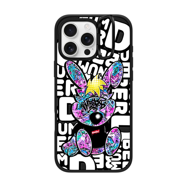 Number D x CASETiFY iPhone 16 Pro Max ケース マットブラック インパクトリングスタンドケース MagSafe対応 Punny-Peach Grapes