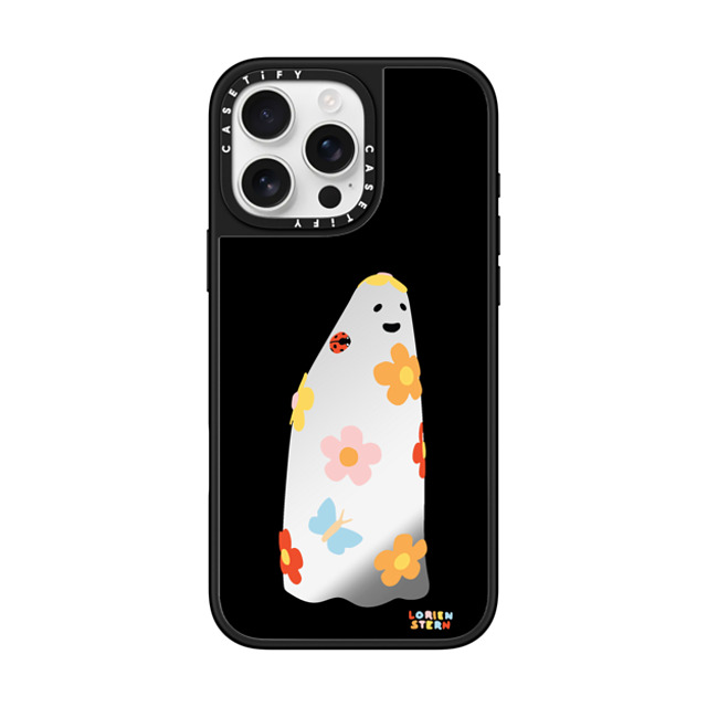 Lorien Stern x CASETiFY iPhone 16 Pro Max ケース Silver on Black ミラーケース MagSafe対応 Flower Ghost Night