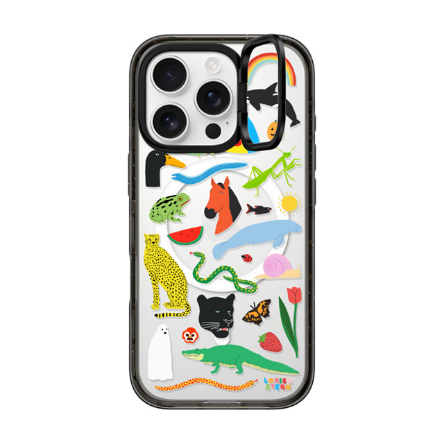 Lorien Stern x CASETiFY iPhone 16 Pro ケース ブラック インパクトリングスタンドケース MagSafe対応 Beautiful Planet