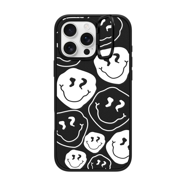 Girl Knows All x CASETiFY iPhone 16 Pro Max ケース マットブラック インパクトリングスタンドケース MagSafe対応 Smile, White Ink.