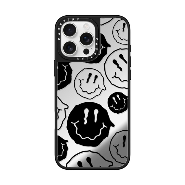 Girl Knows All x CASETiFY iPhone 16 Pro Max ケース Silver on Black ミラーケース MagSafe対応 Black Smile