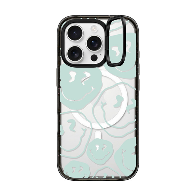 Girl Knows All x CASETiFY iPhone 16 Pro ケース ブラック インパクトリングスタンドケース MagSafe対応 Aqua Smile Transparent