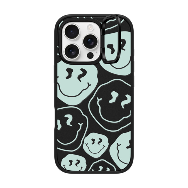 Girl Knows All x CASETiFY iPhone 16 Pro ケース マットブラック インパクトリングスタンドケース MagSafe対応 Aqua Smile Transparent