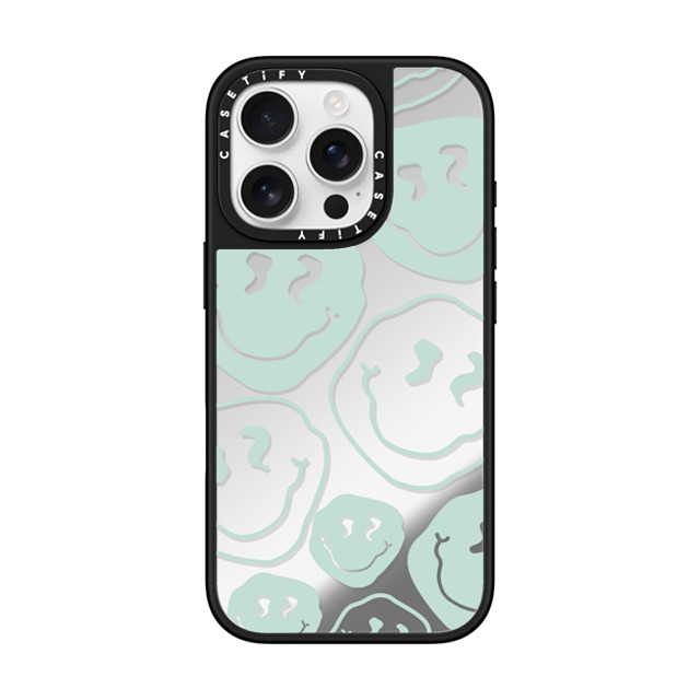 Girl Knows All x CASETiFY iPhone 16 Pro ケース Silver on Black ミラーケース MagSafe対応 Aqua Smile Transparent