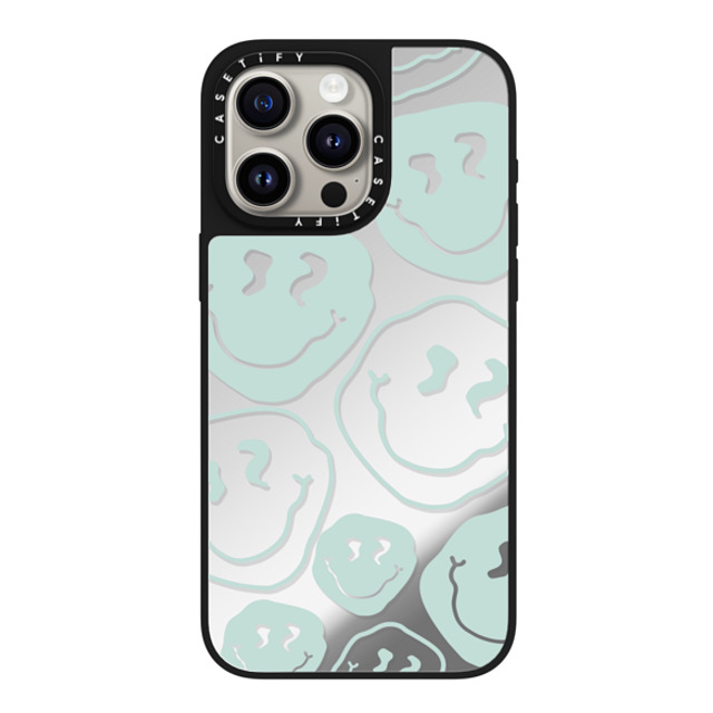 Girl Knows All x CASETiFY iPhone 15 Pro Max ケース Silver on Black ミラーケース MagSafe対応 Aqua Smile Transparent