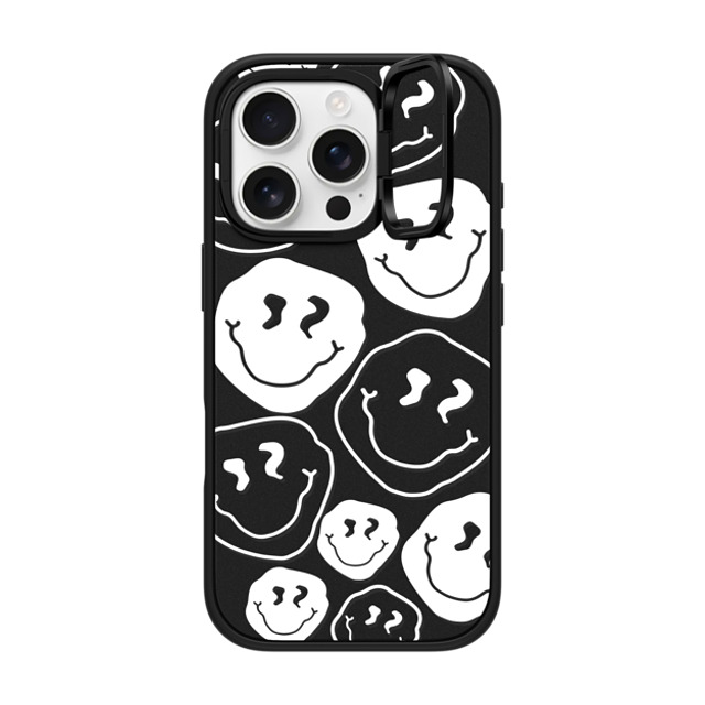 Girl Knows All x CASETiFY iPhone 16 Pro ケース マットブラック インパクトリングスタンドケース MagSafe対応 Smile, White Ink.