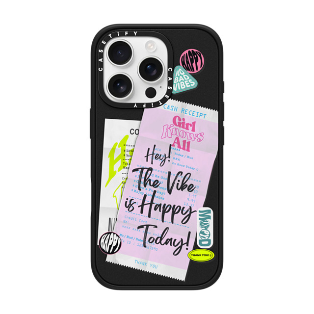 Girl Knows All x CASETiFY iPhone 16 Pro ケース マットブラック インパクトケース MagSafe対応 Happy Receipt