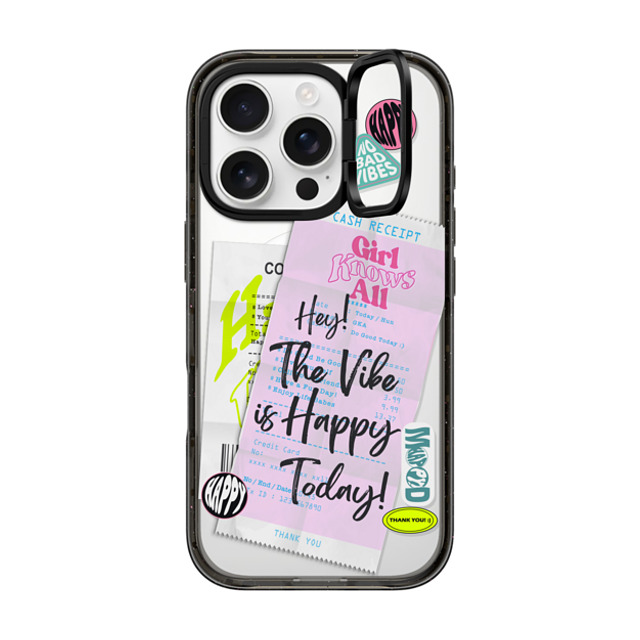 Girl Knows All x CASETiFY iPhone 16 Pro ケース ブラック インパクトリングスタンドケース MagSafe対応 Happy Receipt