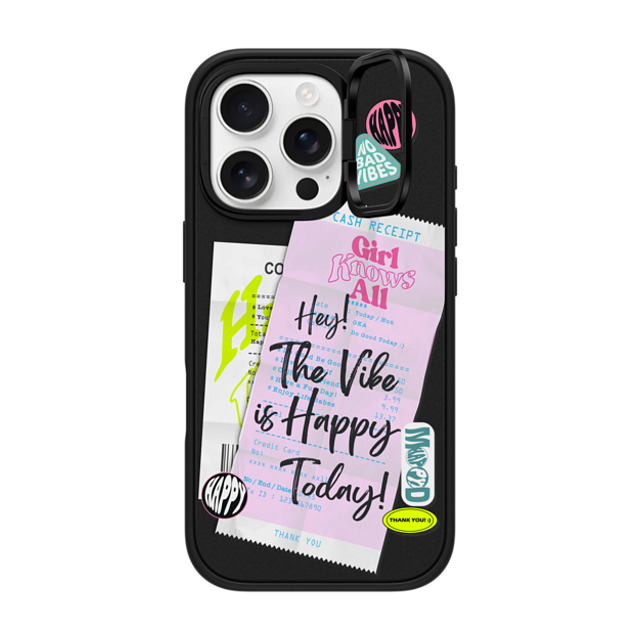 Girl Knows All x CASETiFY iPhone 16 Pro ケース マットブラック インパクトリングスタンドケース MagSafe対応 Happy Receipt