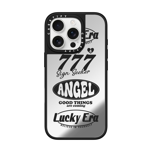 Girl Knows All x CASETiFY iPhone 16 Pro ケース Silver on Black ミラーケース MagSafe対応 Angel Baby! Black, Mirror