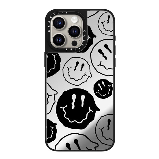 Girl Knows All x CASETiFY iPhone 15 Pro Max ケース Silver on Black ミラーケース MagSafe対応 Black Smile