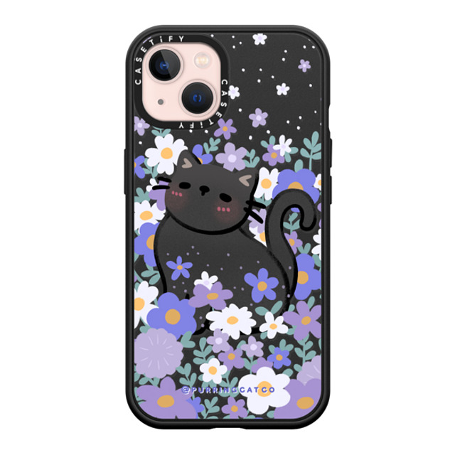 Purring Cat Co x CASETiFY iPhone 13 ケース マットブラック インパクトケース MagSafe対応 Cat in Flowers by Purringcatco