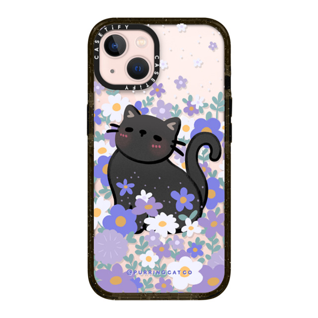 Purring Cat Co x CASETiFY iPhone 13 ケース ブラック インパクトケース MagSafe対応 Cat in Flowers by Purringcatco