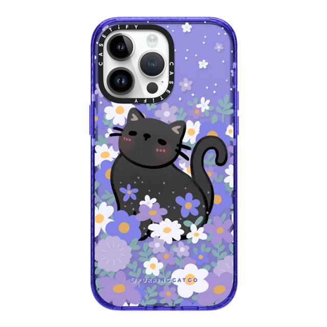 Purring Cat Co x CASETiFY iPhone 14 Pro Max Case Peri Purple Impact Case Cat in Flowers by Purringcatco Purring Cat Co x CASETiFY iPhone 14 Pro Max Case Peri Purple Impact Case Cat in Flowers by Purringcatco