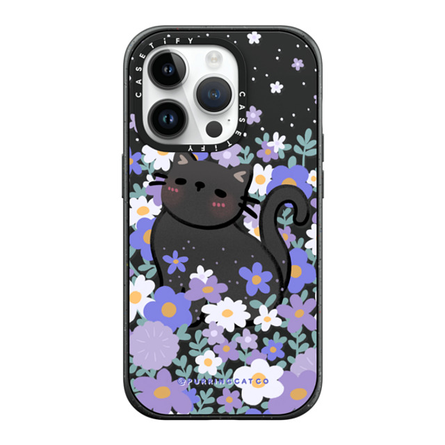 Purring Cat Co x CASETiFY iPhone 14 Pro ケース マットブラック インパクトケース MagSafe対応 Cat in Flowers by Purringcatco