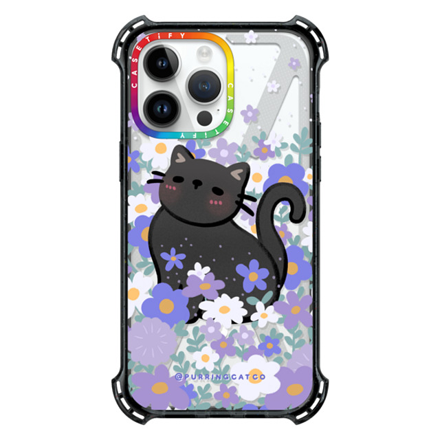 Purring Cat Co x CASETiFY iPhone 14 Pro Max ケース ブラック プライド バウンス ケース MagSafe対応 Cat in Flowers by Purringcatco