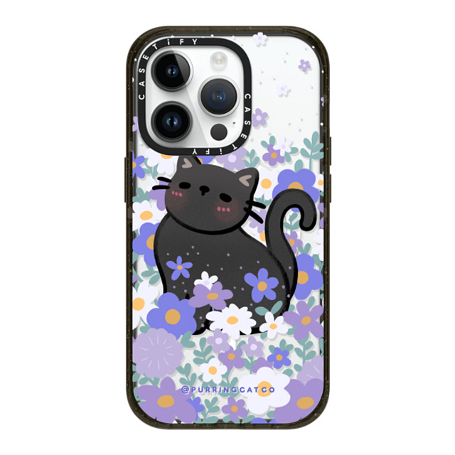Purring Cat Co x CASETiFY iPhone 14 Pro ケース ブラック インパクトケース MagSafe対応 Cat in Flowers by Purringcatco