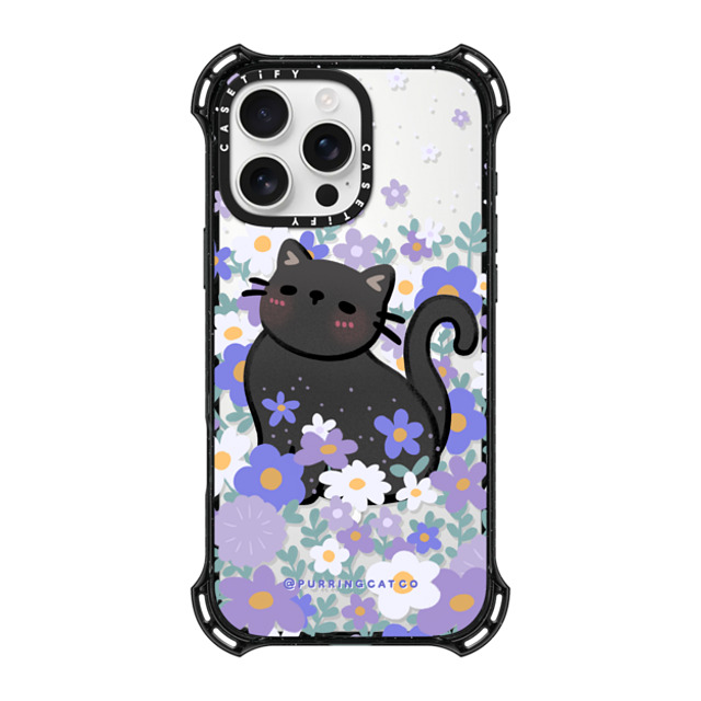 Purring Cat Co x CASETiFY iPhone 16 Pro Max ケース ブラック バウンスケース Cat in Flowers by Purringcatco