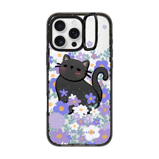 Purring Cat Co x CASETiFY iPhone 16 Pro Max ケース ブラック インパクトリングスタンドケース MagSafe対応 Cat in Flowers by Purringcatco