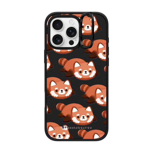 Purring Cat Co x CASETiFY iPhone 16 Pro Max ケース マットブラック インパクトリングスタンドケース MagSafe対応 Red Panda by Purringcatco
