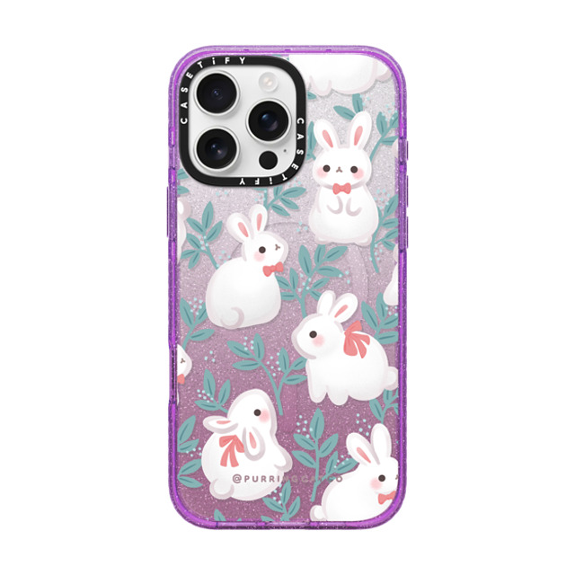 Purring Cat Co x CASETiFY iPhone 16 Pro Max ケース Glitter Purple インパクトケース MagSafe対応 Cool Bunnies by Purringcatco