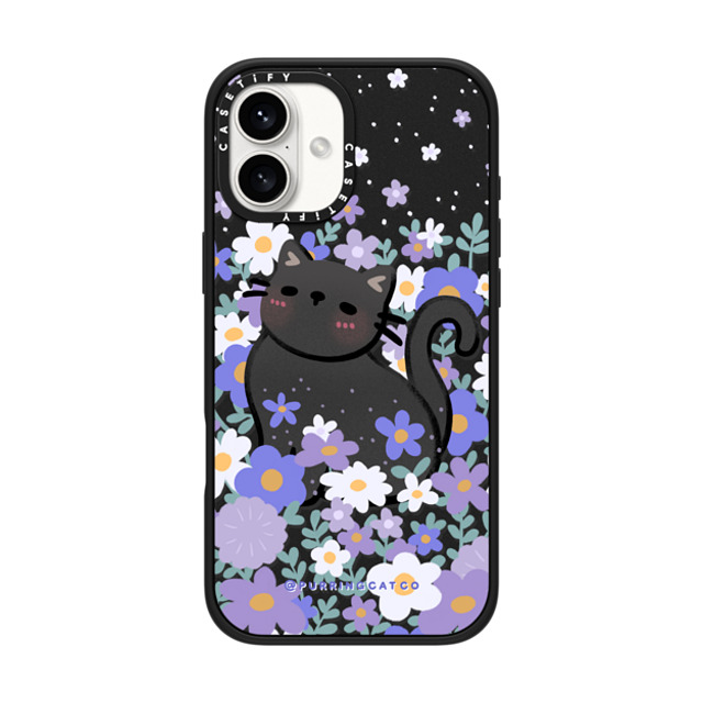 Purring Cat Co x CASETiFY iPhone 16 Plus ケース マットブラック インパクトケース Cat in Flowers by Purringcatco