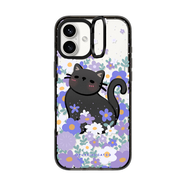 Purring Cat Co x CASETiFY iPhone 16 Plus Case Black インパクトリングスタンドケース MagSafe対応 Cat in Flowers by Purringcatco Purring Cat Co x CASETiFY iPhone 16 Plus Case Black インパクトリングスタンドケース MagSafe対応 Cat in Flowers by Purringcatco
