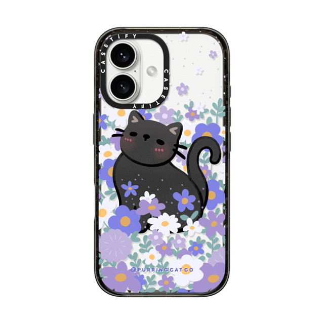 Purring Cat Co x CASETiFY iPhone 16 ケース ブラック インパクトケース MagSafe対応 Cat in Flowers by Purringcatco