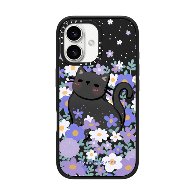 Purring Cat Co x CASETiFY iPhone 16 ケース マットブラック インパクトケース MagSafe対応 Cat in Flowers by Purringcatco