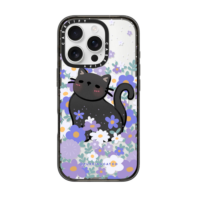 Purring Cat Co x CASETiFY iPhone 16 Pro ケース ブラック インパクトケース MagSafe対応 Cat in Flowers by Purringcatco