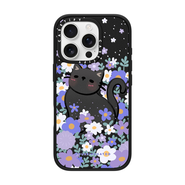 Purring Cat Co x CASETiFY iPhone 16 Pro ケース マットブラック インパクトケース MagSafe対応 Cat in Flowers by Purringcatco