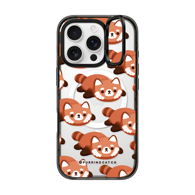 Purring Cat Co x CASETiFY iPhone 16 Pro ケース ブラック インパクトリングスタンドケース MagSafe対応 Red Panda by Purringcatco