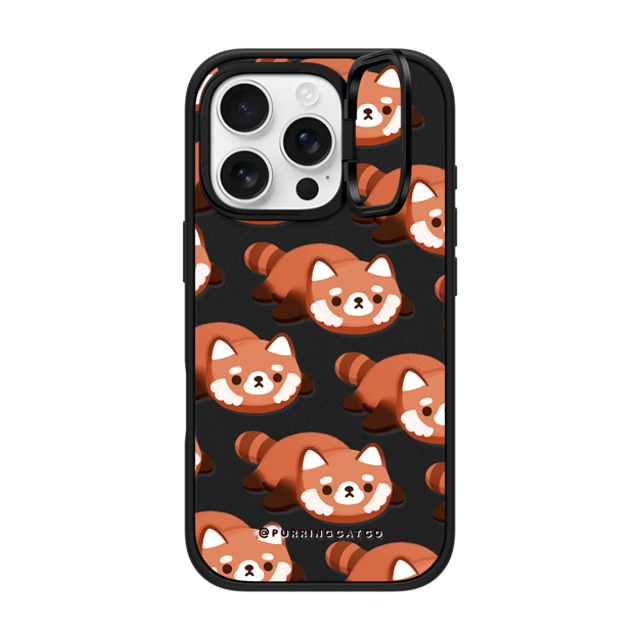 Purring Cat Co x CASETiFY iPhone 16 Pro ケース マットブラック インパクトリングスタンドケース MagSafe対応 Red Panda by Purringcatco