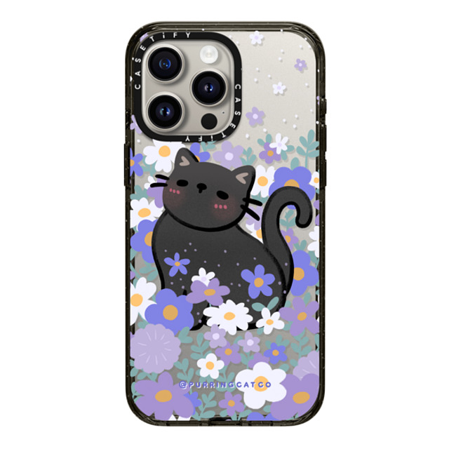 Purring Cat Co x CASETiFY iPhone 15 Pro Max ケース ブラック インパクトケース Cat in Flowers by Purringcatco