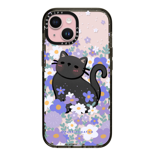 Purring Cat Co x CASETiFY iPhone 15 ケース ブラック インパクトケース Cat in Flowers by Purringcatco