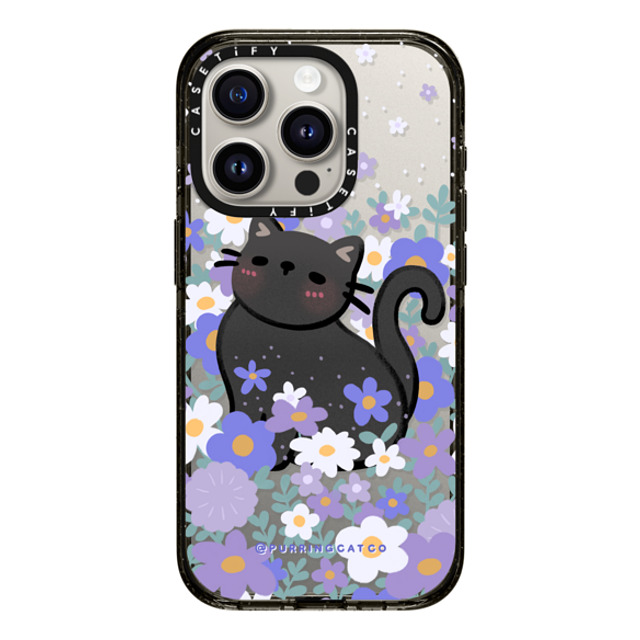 Purring Cat Co x CASETiFY iPhone 15 Pro ケース ブラック インパクトケース Cat in Flowers by Purringcatco