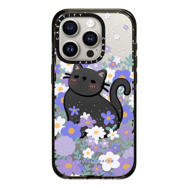 Purring Cat Co x CASETiFY iPhone 15 Pro ケース ブラック インパクトケース MagSafe対応 Cat in Flowers by Purringcatco